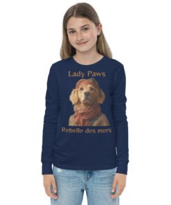 T-shirt manches longues enfant Lady Paws, bleu marine - Les Chiens Pirates