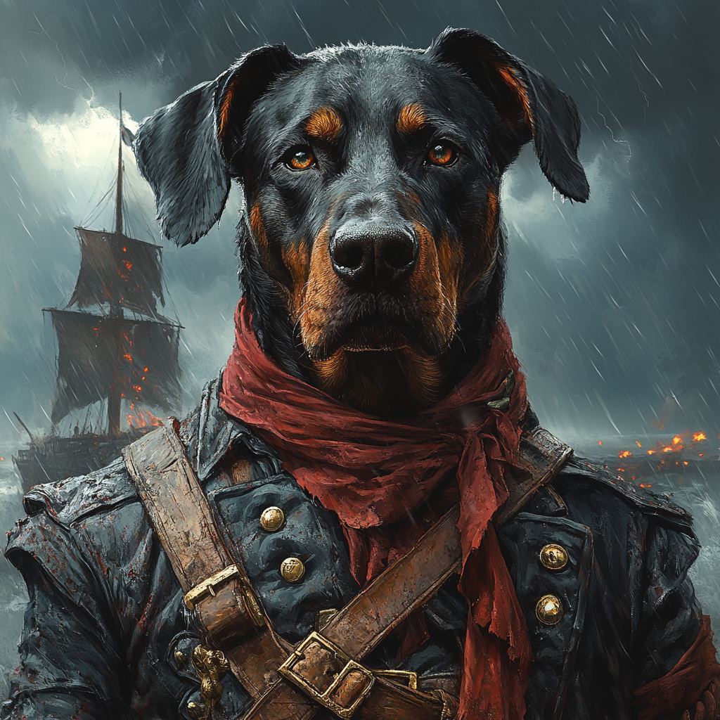Griffe-Sombre, le Doberman stratégique et loyal, bras droit du Baron Mâche-Os à bord du Brise-Crâne