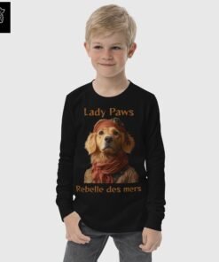 T-shirt manches longues enfant Lady Paws, rebelle des mers - Les Chiens Pirates Titre : T-shirt manches longues enfant Lady Paws