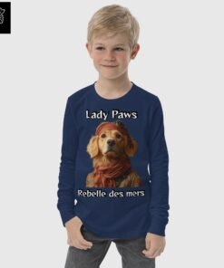 T-shirt manches longues enfant Lady Paws, rebelle des mers - Les Chiens Pirates Titre : T-shirt manches longues enfant Lady Paws