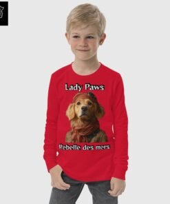 T-shirt manches longues enfant Lady Paws, rebelle des mers - Les Chiens Pirates Titre : T-shirt manches longues enfant Lady Paws