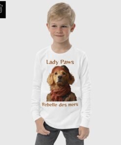 T-shirt manches longues enfant Lady Paws, rebelle des mers - Les Chiens Pirates Titre : T-shirt manches longues enfant Lady Paws