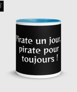 Mug pirate enfant – Pirate un jour, pirate pour toujours – Céramique avec intérieur bleu